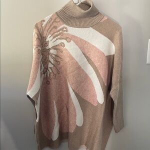 Joseph A Pink and Cream Floral Turtleneck Sweater